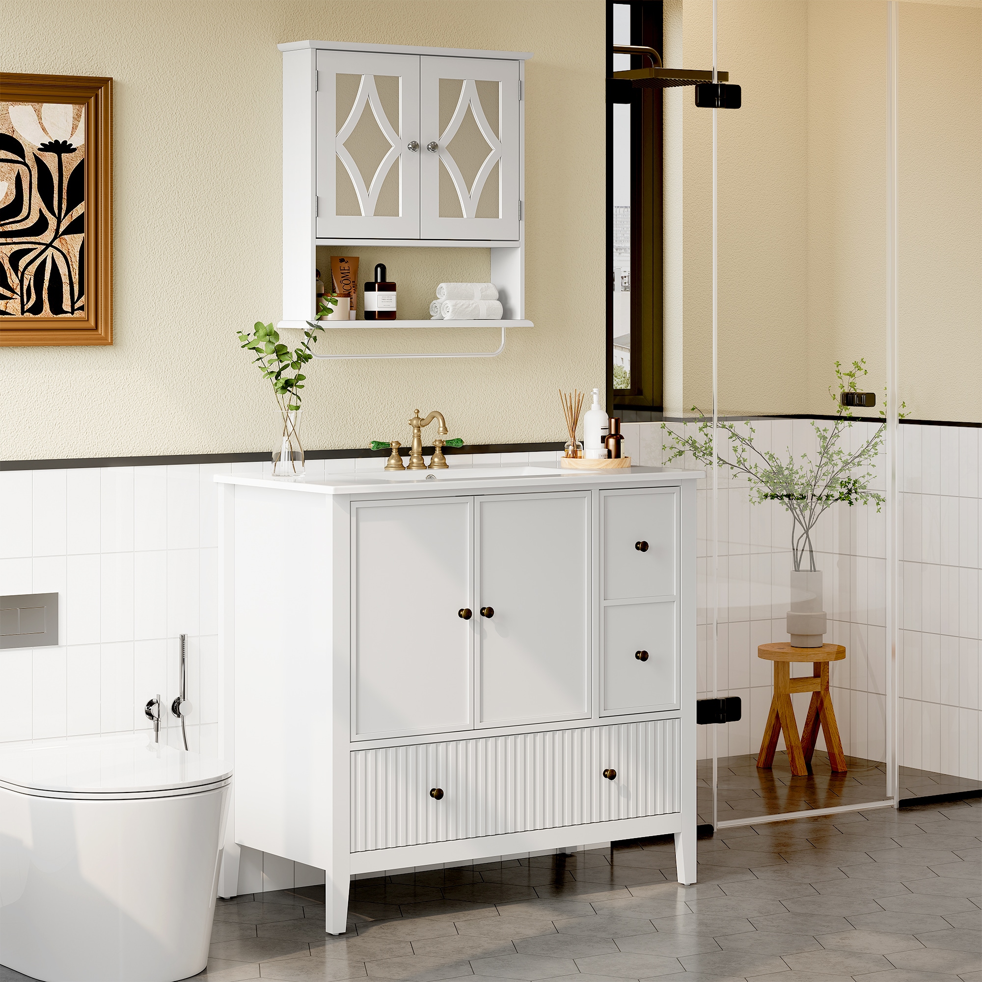 Modern Bathroom Vanity With Sink Unit Freestanding White Cabinet_voghion.com